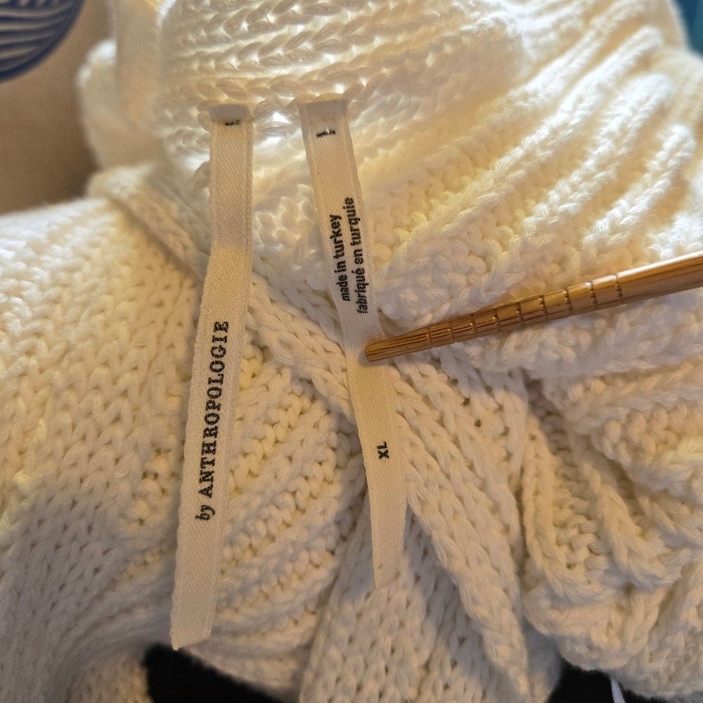 Anthropologie Cream Pointelle Knit Open Back V-Neck Sweater Dress Made in Turkey - Picture 15 of 15